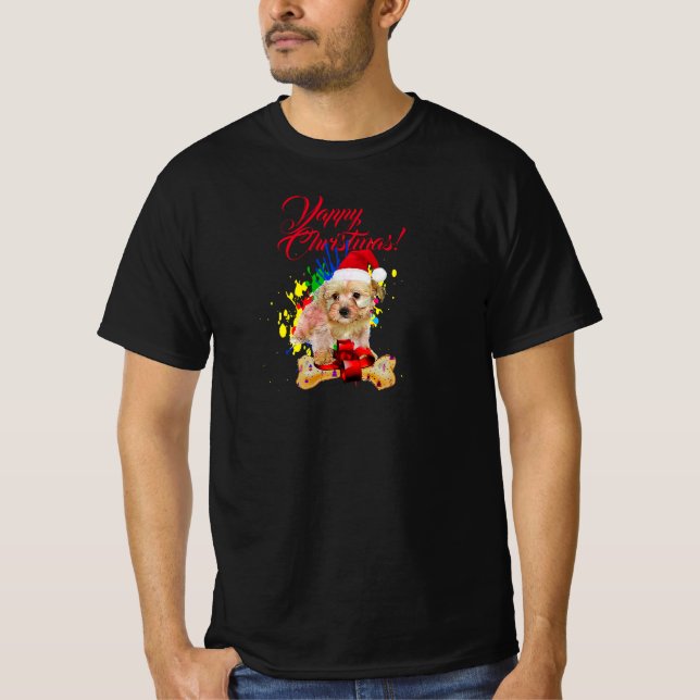 Anpassade Cute Morkie Hund Yappy jul T Shirt (Framsida)