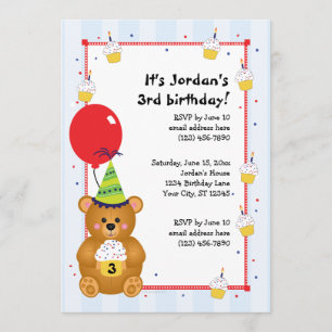 Anpassade Cute Nalle Birthday-inbjudan Inbjudningar