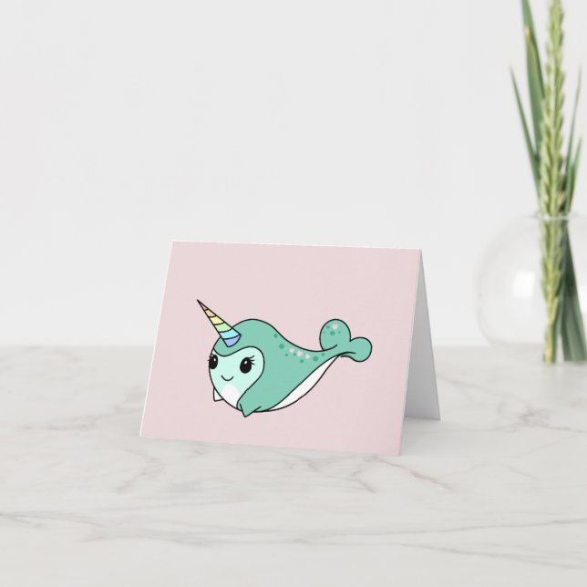 Anpassade Cute Narwhal Helgkort (Framsida)