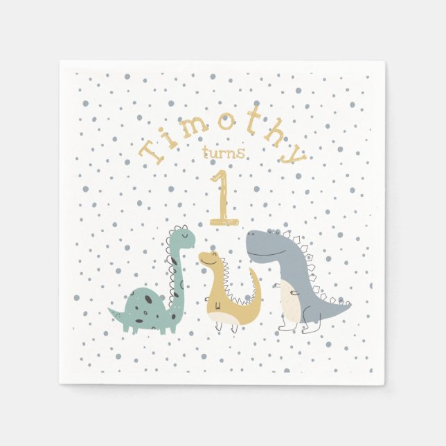 Anpassade Cute Pastel Dinosaurs Birthday Pappersservett (Framsidan)