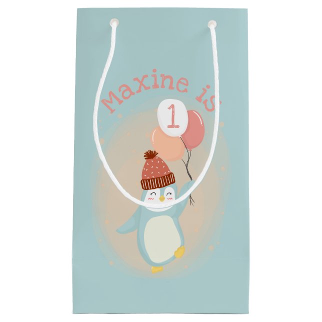 Anpassade Cute Pastel Penguin med ballonger (Framsidan)