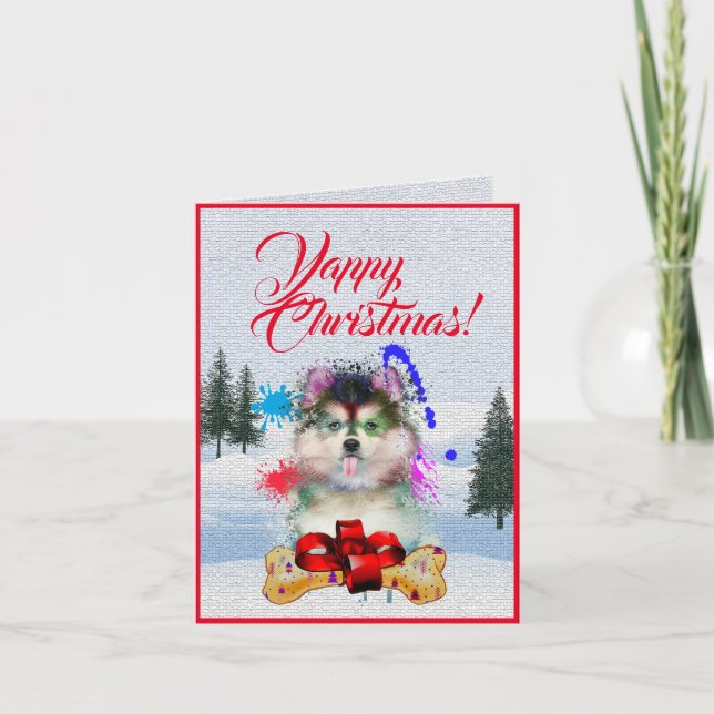 Anpassade Cute Pomsky Hund Yappy-julkort Kort (Framsida)