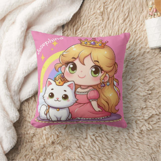 Anpassade Cute princess med White Cat Kudde