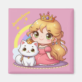 Anpassade Cute princess med White Cat Magnet