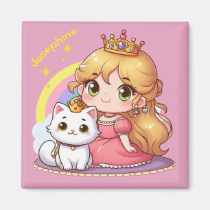 Anpassade Cute princess med White Cat Magnet