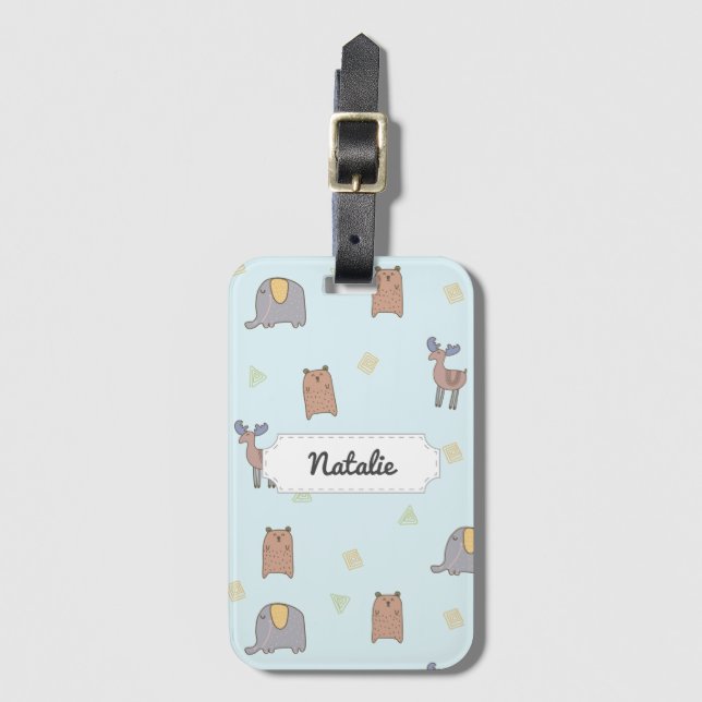 Anpassade Cute Scandinavian Animals Mönster Bagagebricka (Framsida vertikal)