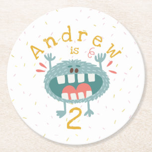 Anpassade Cute Teal Monster Underlägg Papper Rund