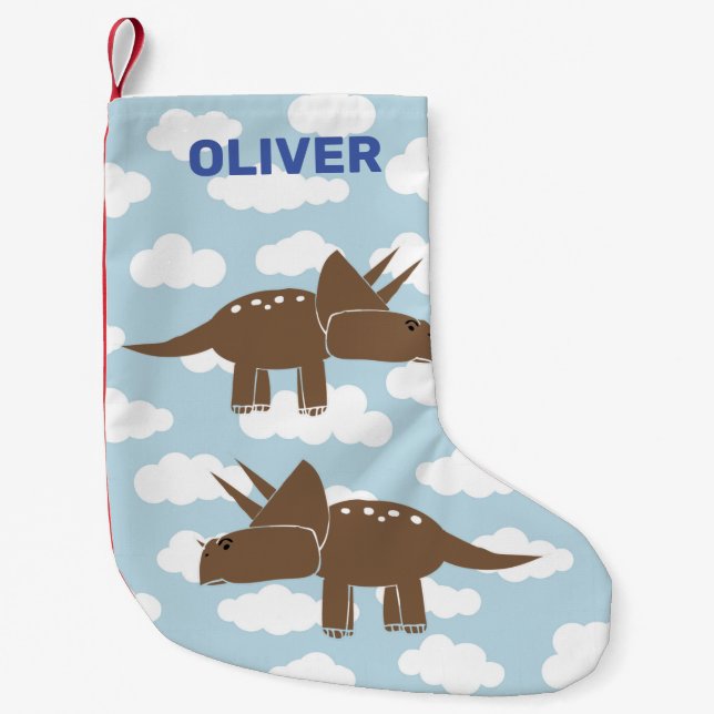 Anpassade Cute Triceratops Dinosaur Kids Liten Julstrumpa (Framsidan)