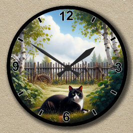 Anpassade Cute Tuxedo Cat Relaxing Rund Klocka