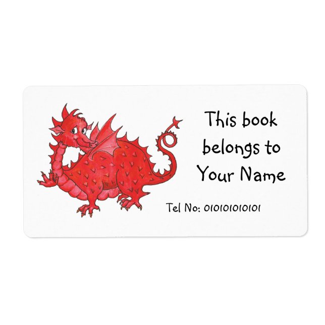 Anpassade Cute Welsh Red Dragon Bookplate Fraktsedel (Framsidan)