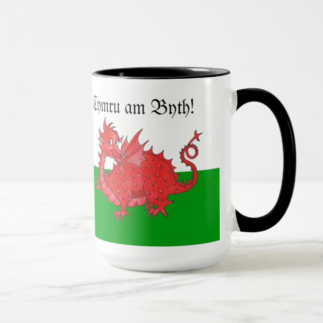 Anpassade Cute Welsh Red Dragon Ringer Mugg (Höger)