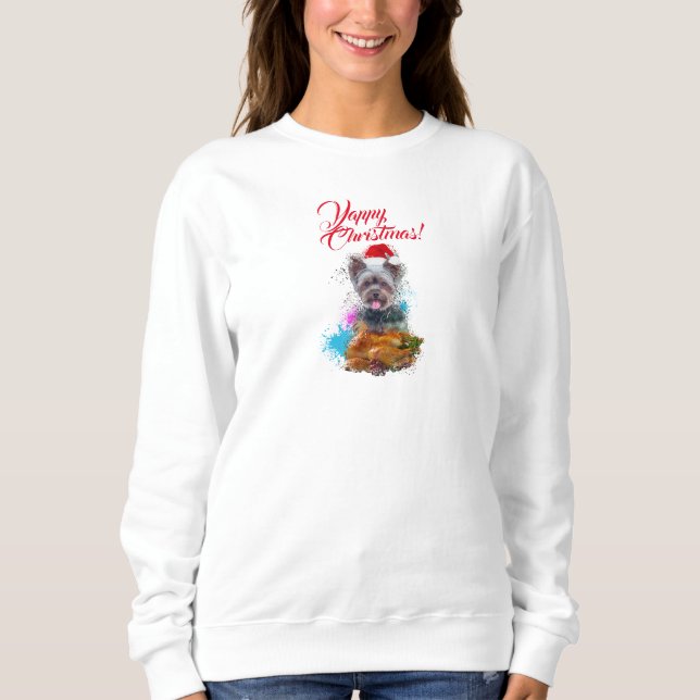 Anpassade Cute Yorkie Hund Yappy jul T Shirt (Framsida)
