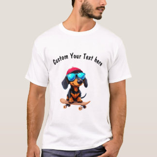 Anpassade Dachshund Hund Rides a Skateboard T Shirt