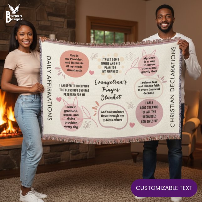 Anpassade dagliga affirmationer Kristna bibelverse Filt (Personalized Christian Daily Affirmations Prayer Blanket with faith declarations and custom text)