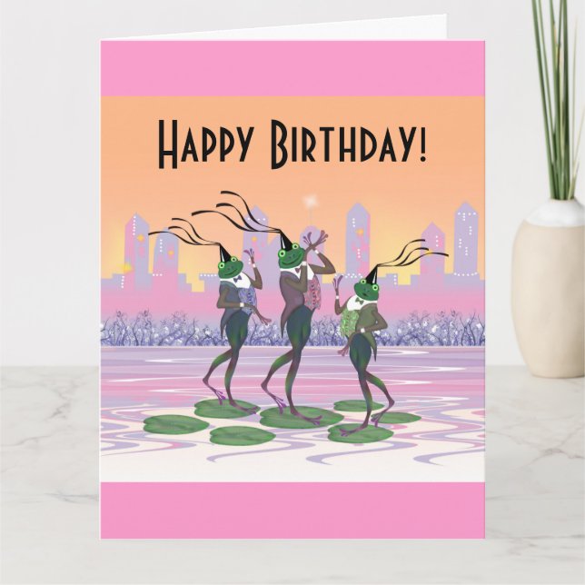 Anpassade Dancing Frogs Grattis på födelsedagen Kort (Framsida)