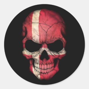 Anpassade Dansk Flagga Skull Runt Klistermärke