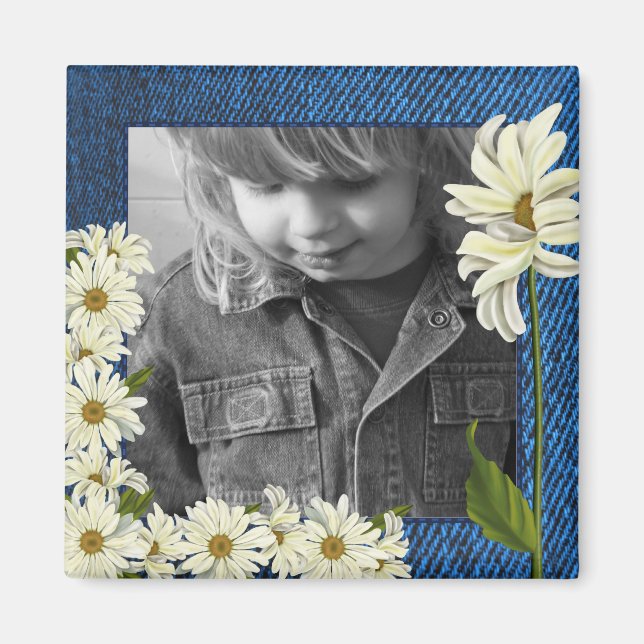 Anpassade Denim och Daisy Photo Magnet (Framsidan)