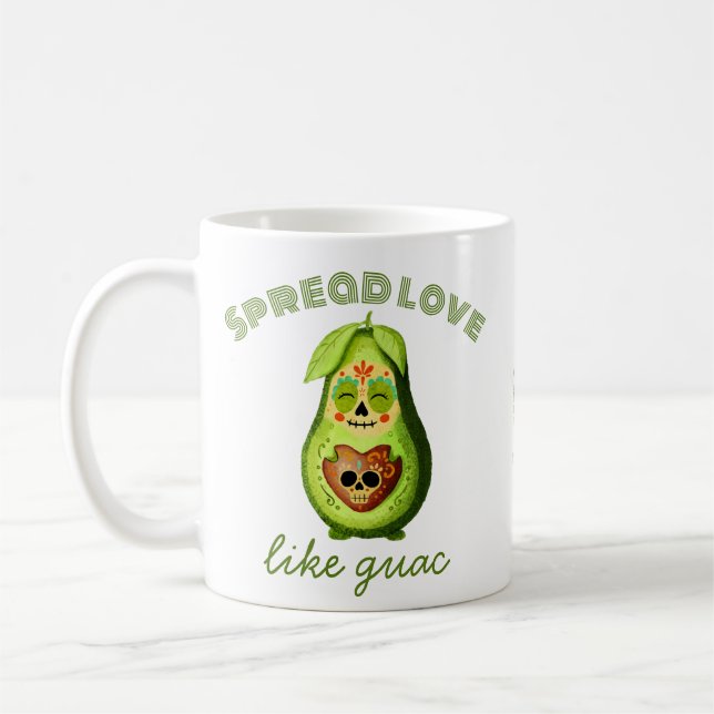 Anpassade Dia de los Muertos Avocado Character Kaffemugg (Vänster)