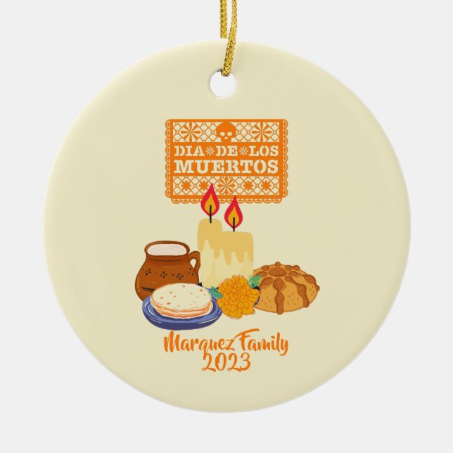 Anpassade Dia De Los Muertos Firande Julgransprydnad Keramik (Framsidan)