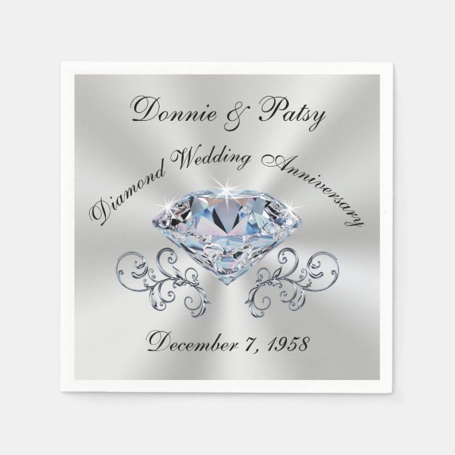 Anpassade Diamond-årsdagen Cocktail Napkins Pappersservett (Framsidan)