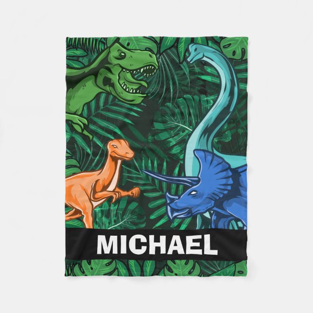 Anpassade Dinosaur Kids Dino Jurassic Trex Boy Fleecefilt (Framsidan)