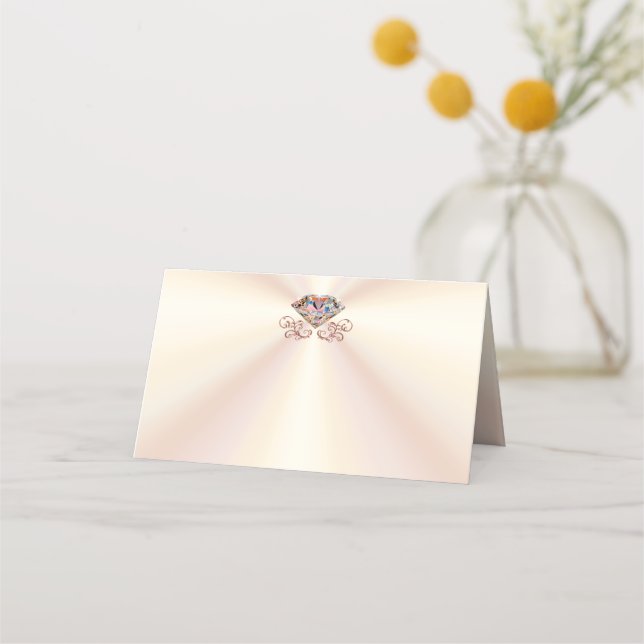 Anpassade Ecru, Ro Guld Diamond Place Cards Placeringskort (Framsida)