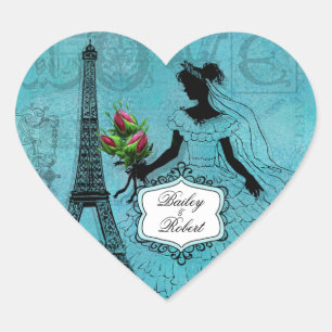 Anpassade Eiffel Torn Bride Heart Stickers Hjärtformat Klistermärke
