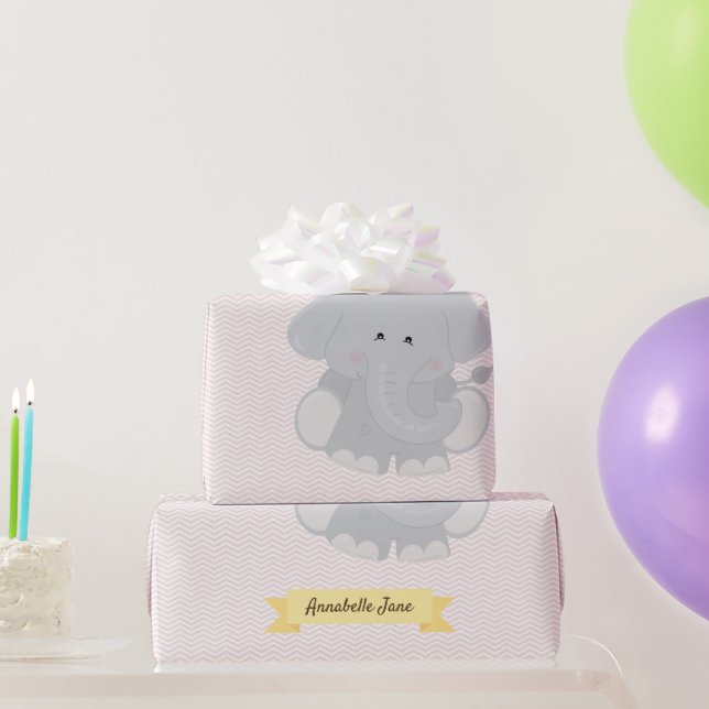 Anpassade elefantrandiga ränder med namn och ålder presentpapper (Festgåvor)