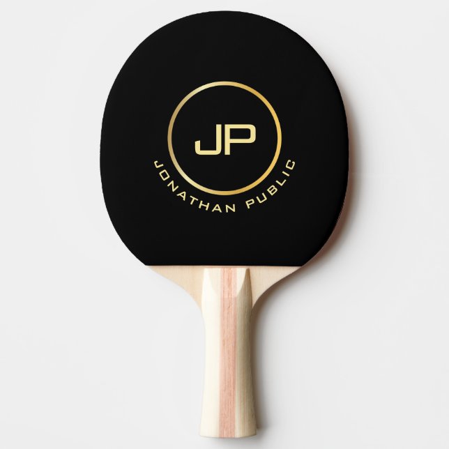 Anpassade Elegant Black Template Guld Monogram Pingisracket (Framsidan)