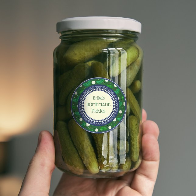 Anpassade Elegant Blue Homemade Pickles Klistermärke (Skapare uppladdad)