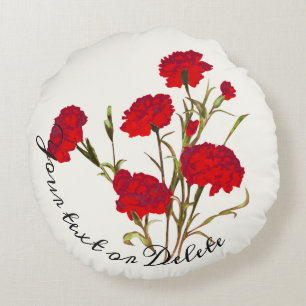 Anpassade Elegant Vintage Blommigt Red Carnation Rund Kudde
