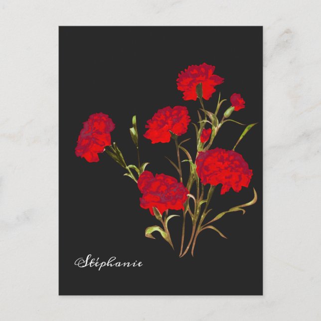 Anpassade Elegant Vintage Blommigt Red Carnation Vykort (Framsida)