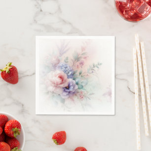 Anpassade Eleganta Pastellfärger Aquarell Blommor Pappersservett