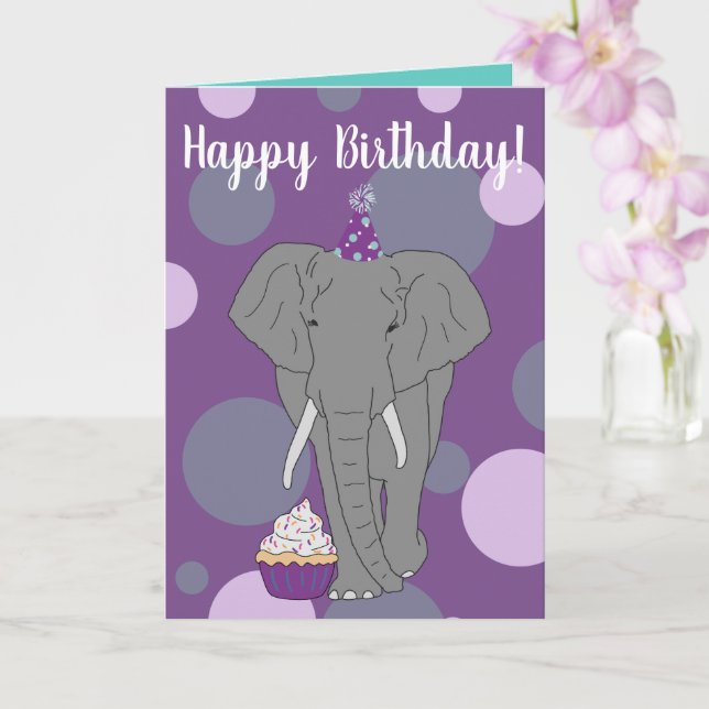 Anpassade Elephant Birthday Kort (Orkide)