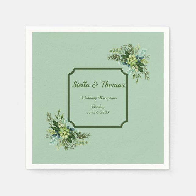Anpassade Emerald Grönt Flowers Bröllop Napkins Pappersservett (Framsidan)
