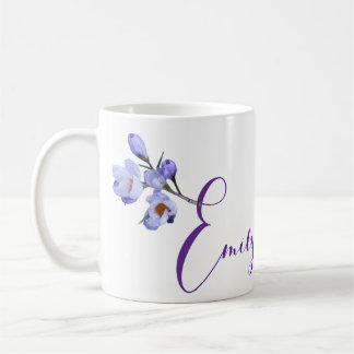 Anpassade Emily namn söt blue crocus blommigt Kaffemugg