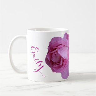 Anpassade Emily namn söt rosa ros blommigt Kaffemugg