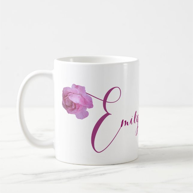 Anpassade Emily namn söt rosa ros blommigt Kaffemugg (Vänster)