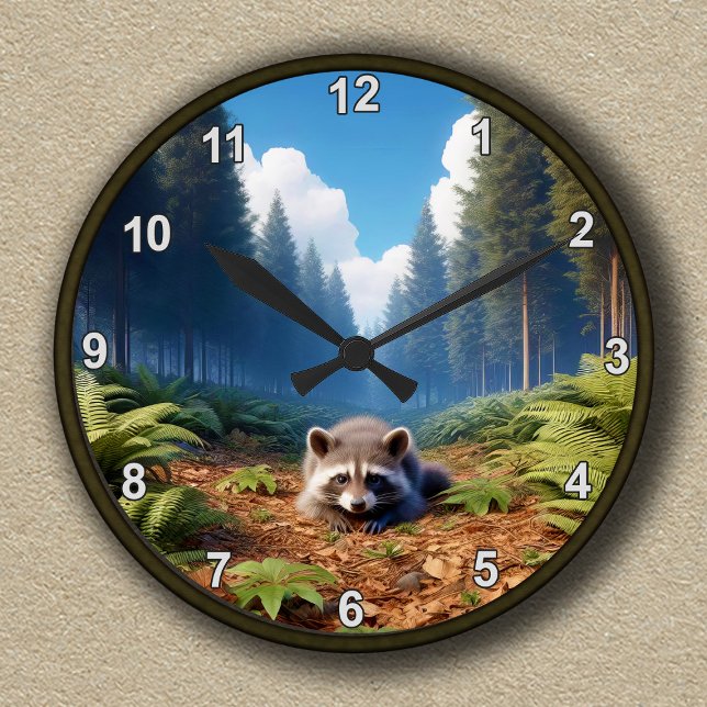 Anpassade Enchanted Forest Raccoon Clock Rund Klocka (Skapare uppladdad)
