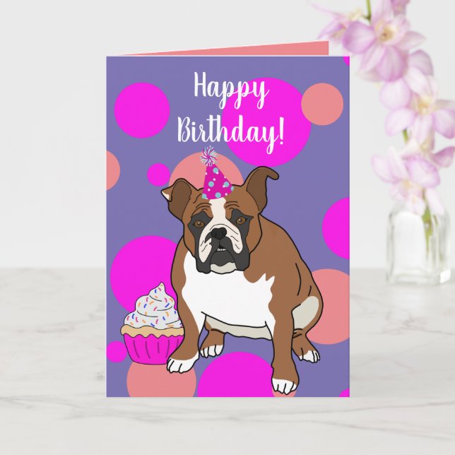Anpassade English Bulldog Birthday Kort (Orkide)