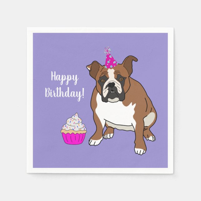 Anpassade English Bulldog Birthday Napkins Pappersservett (Framsidan)