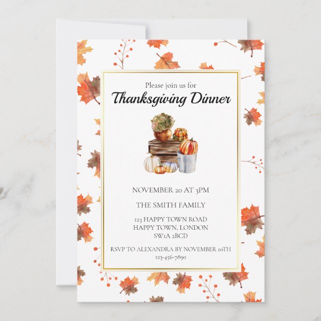 Anpassade Fall Pumpkin Thanksgiving Dinner Inbjudningar (Framsida)