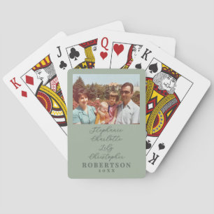 Anpassade familjefoto namn år Retro Sage Green Casinokort