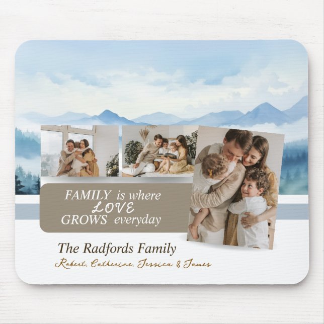 Anpassade familjenamn familjefotocollage musmatta (Framsidan)