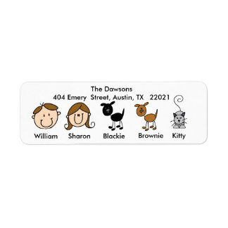 Anpassade Family 2 Hundar, 1 katt Adressetiketter Returadress Etikett