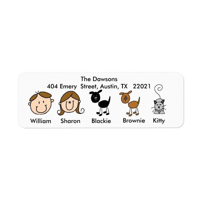 Anpassade Family 2 Hundar, 1 katt Adressetiketter Returadress Etikett (Framsidan)
