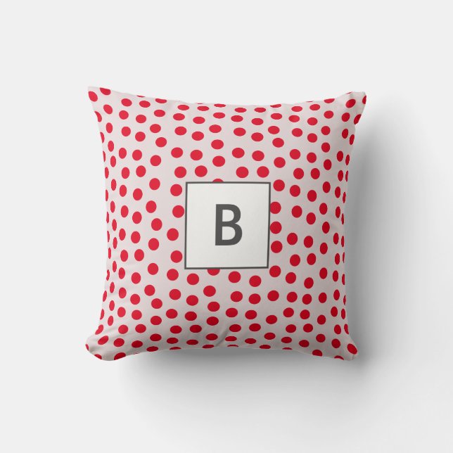 Anpassade färg Polka dots monogram Kudde (Framsida)