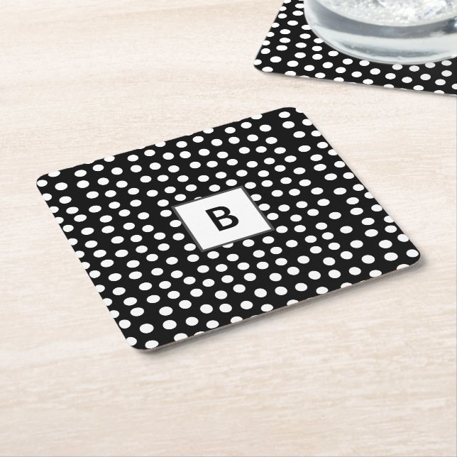 Anpassade färg Polka dots monogram Underlägg Papper Kvadrat (Vinklad)