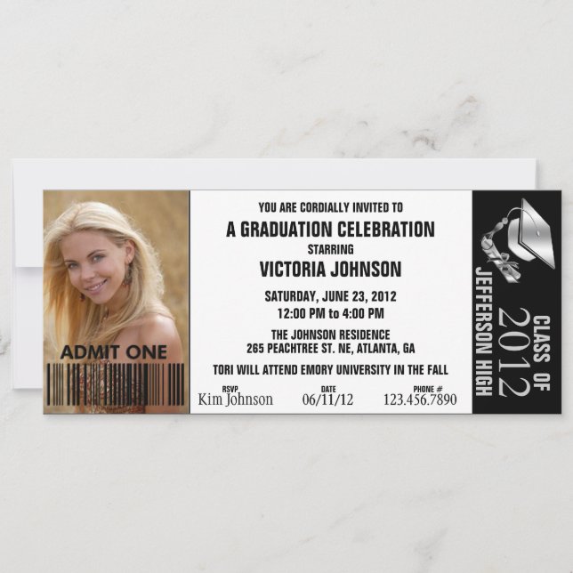 Anpassade Färg Studenten-anslutningen Biljett Inbjudningar (Framsida)