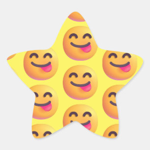 Anpassade Färger Ansikte Savoring Mat Emoji Mönste Stjärnformat Klistermärke